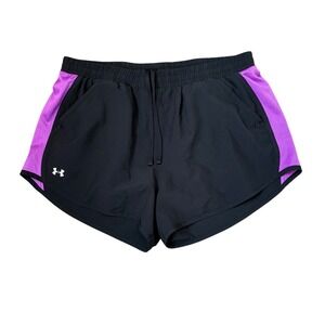 Under Armour Womens HeatGear Fly By Running Shorts Black Purple Mesh Large L